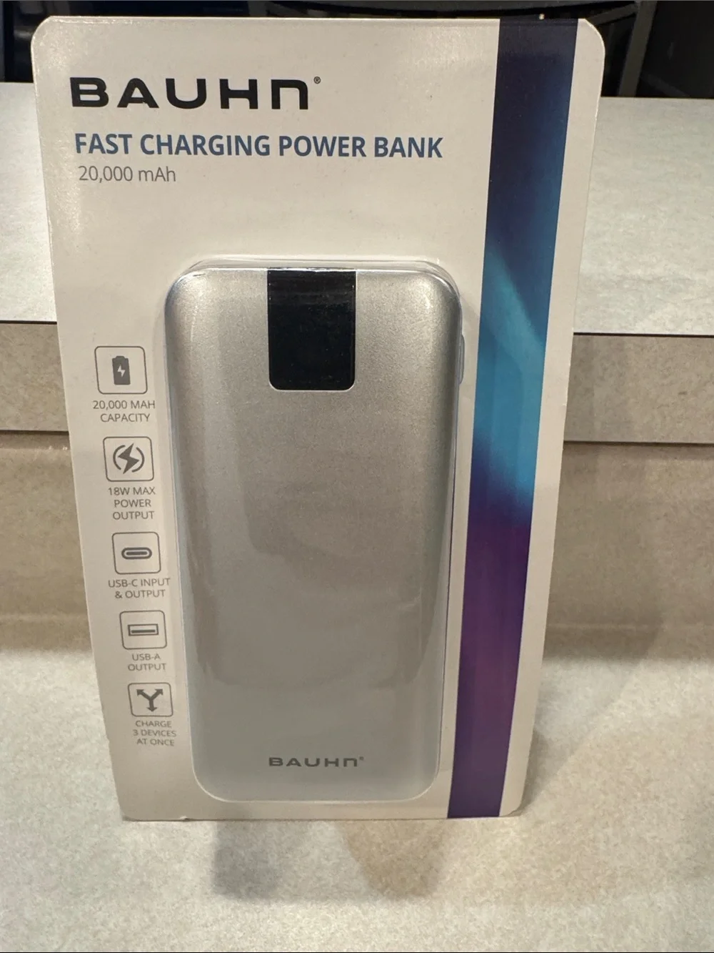 Silver 20,000mAh Fast Charging Power Bank